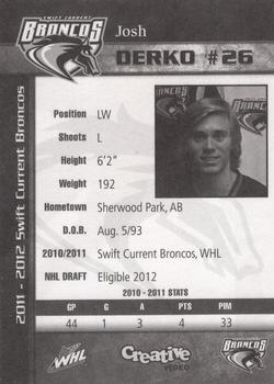 2011-12 Swift Current Broncos (WHL) #NNO Josh Derko Back
