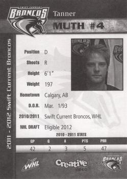 2011-12 Swift Current Broncos (WHL) #NNO Tanner Muth Back