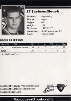 2011-12 Vancouver Giants (WHL) #NNO Jackson Houck Back
