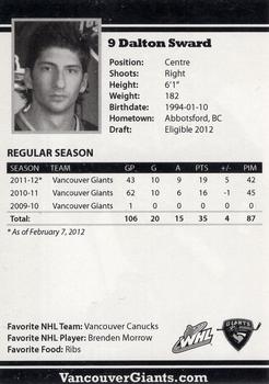 2011-12 Vancouver Giants (WHL) #NNO Dalton Sward Back