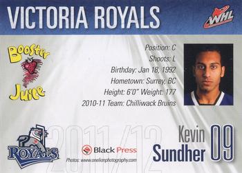2011-12 Black Press Victoria Royals (WHL) #1 Kevin Sundher Back