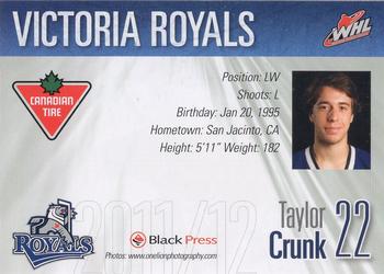 2011-12 Black Press Victoria Royals (WHL) #6 Taylor Crunk Back