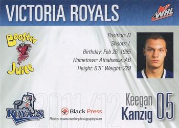 2011-12 Black Press Victoria Royals (WHL) #9 Keegan Kanzig Back