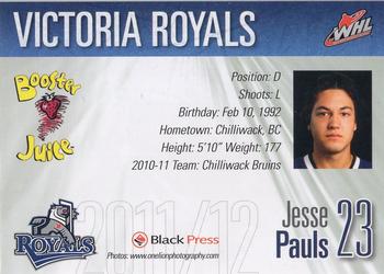 2011-12 Black Press Victoria Royals (WHL) #11 Jesse Pauls Back