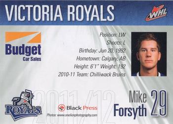 2011-12 Black Press Victoria Royals (WHL) #19 Mike Forsyth Back