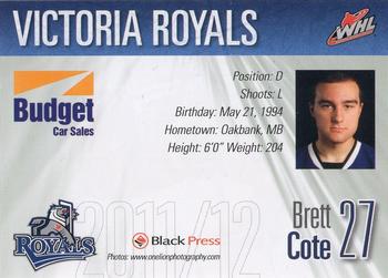 2011-12 Black Press Victoria Royals (WHL) #23 Brett Cote Back