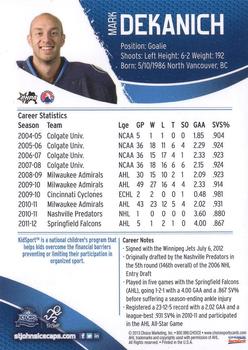 2012-13 Choice St. John's IceCaps (AHL) #NNO Mark Dekanich Back