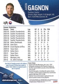 2012-13 Choice St. John's IceCaps (AHL) #NNO Aaron Gagnon Back