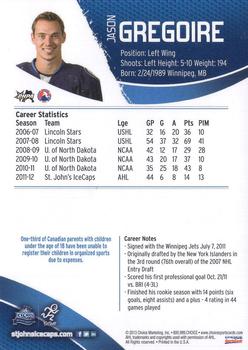 2012-13 Choice St. John's IceCaps (AHL) #NNO Jason Gregoire Back