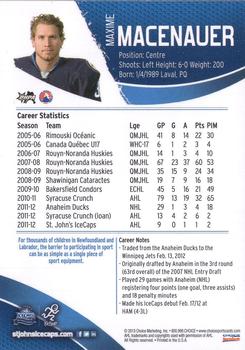 2012-13 Choice St. John's IceCaps (AHL) #NNO Maxime Macenauer Back