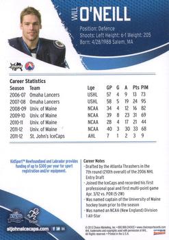 2012-13 Choice St. John's IceCaps (AHL) #NNO Will O'Neill Back