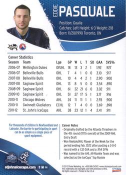 2012-13 Choice St. John's IceCaps (AHL) #NNO Eddie Pasquale Back