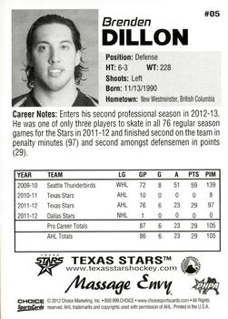 2012-13 Choice Texas Stars (AHL) #5 Brenden Dillon Back