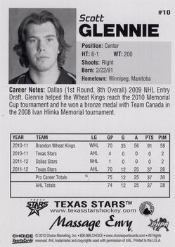 2012-13 Choice Texas Stars (AHL) #10 Scott Glennie Back