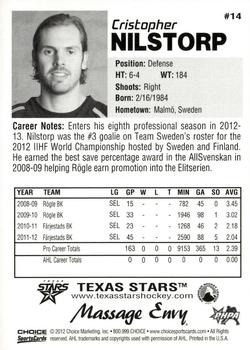 2012-13 Choice Texas Stars (AHL) #14 Cristopher Nilstorp Back