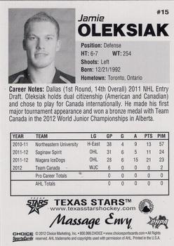 2012-13 Choice Texas Stars (AHL) #15 Jamie Oleksiak Back