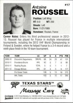 2012-13 Choice Texas Stars (AHL) #17 Antoine Roussel Back