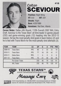 2012-13 Choice Texas Stars (AHL) #18 Colton Sceviour Back