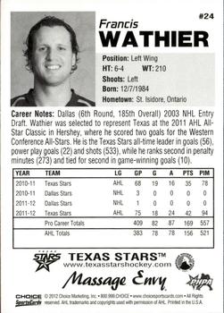 2012-13 Choice Texas Stars (AHL) #24 Francis Wathier Back