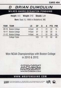 2012-13 Choice Wilkes-Barre/Scranton Penguins (AHL) #4 Brian Dumoulin Back