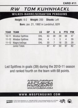 2012-13 Choice Wilkes-Barre/Scranton Penguins (AHL) #11 Tom Kuhnhackl Back