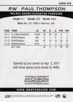 2012-13 Choice Wilkes-Barre/Scranton Penguins (AHL) #24 Paul Thompson Back