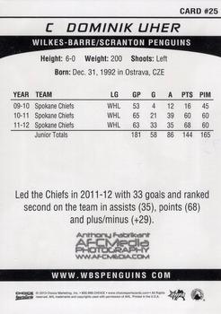 2012-13 Choice Wilkes-Barre/Scranton Penguins (AHL) #25 Dominik Uher Back