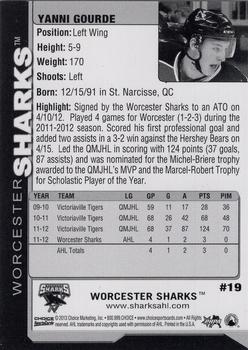 2012-13 Choice Worcester Sharks (AHL) #19 Yanni Gourde Back