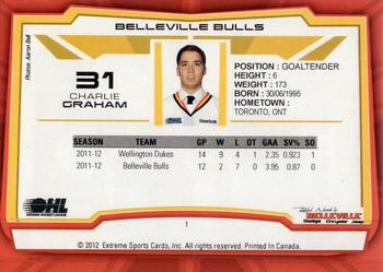 2012-13 Extreme Belleville Bulls (OHL) #1 Charlie Graham Back