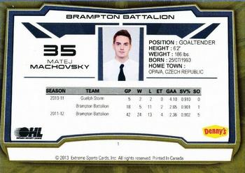 2012-13 Extreme Brampton Battalion (OHL) #1 Matej Machovsky Back