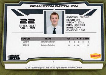 2012-13 Extreme Brampton Battalion (OHL) #6 Brenden Miller Back