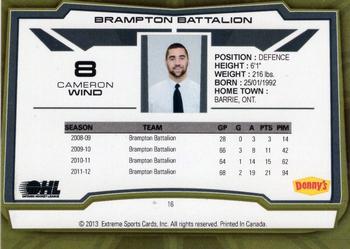 2012-13 Extreme Brampton Battalion (OHL) #16 Cameron Wind Back