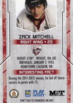 2012-13 M&T Printing Guelph Storm (OHL) #A-12 Zack Mitchell Back