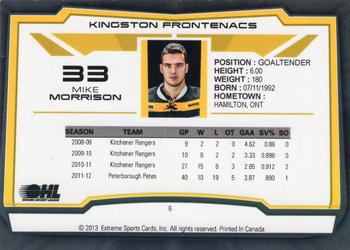 2012-13 Extreme Kingston Frontenacs (OHL) #6 Mike Morrison Back