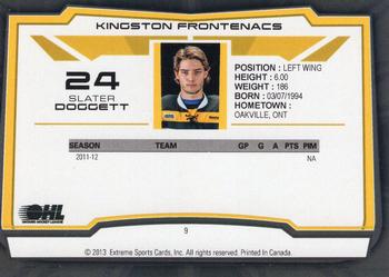 2012-13 Extreme Kingston Frontenacs (OHL) #9 Slater Doggett Back