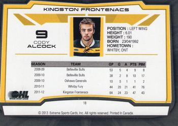 2012-13 Extreme Kingston Frontenacs (OHL) #18 Cody Alcock Back
