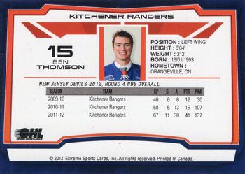 2012-13 Extreme Kitchener Rangers (OHL) #1 Ben Thomson Back