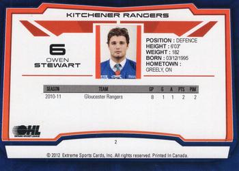 2012-13 Extreme Kitchener Rangers (OHL) #2 Owen Stewart Back