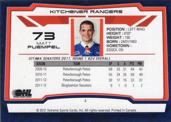 2012-13 Extreme Kitchener Rangers (OHL) #6 Matt Puempel Back
