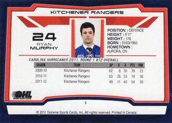 2012-13 Extreme Kitchener Rangers (OHL) #9 Ryan Murphy Back