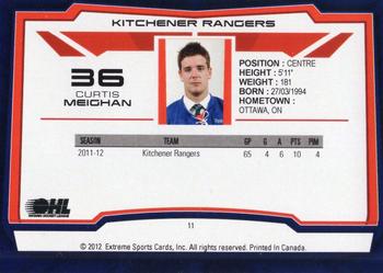 2012-13 Extreme Kitchener Rangers (OHL) #11 Curtis Meighan Back