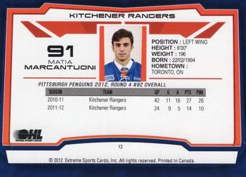 2012-13 Extreme Kitchener Rangers (OHL) #13 Matia Marcantuoni Back