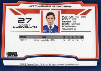 2012-13 Extreme Kitchener Rangers (OHL) #14 Darby Llewellyn Back