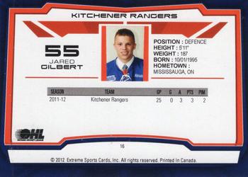 2012-13 Extreme Kitchener Rangers (OHL) #16 Jared Gilbert Back