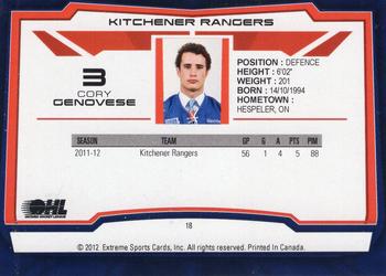 2012-13 Extreme Kitchener Rangers (OHL) #18 Cory Genovese Back