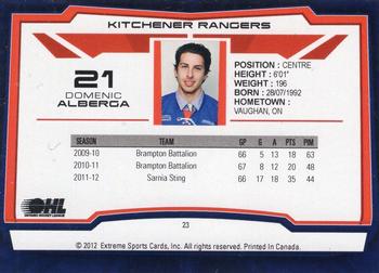 2012-13 Extreme Kitchener Rangers (OHL) #23 Domenic Alberga Back