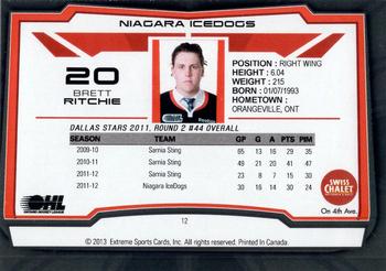 2012-13 Extreme Niagara IceDogs (OHL) #12 Brett Ritchie Back
