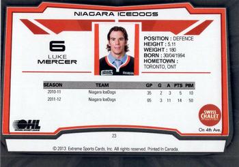 2012-13 Extreme Niagara IceDogs (OHL) #23 Luke Mercer Back
