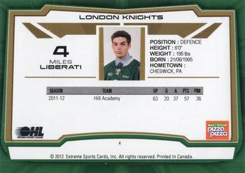 2012-13 Extreme London Knights (OHL) #4 Miles Liberati Back