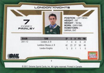 2012-13 Extreme London Knights (OHL) #6 Corey Pawley Back